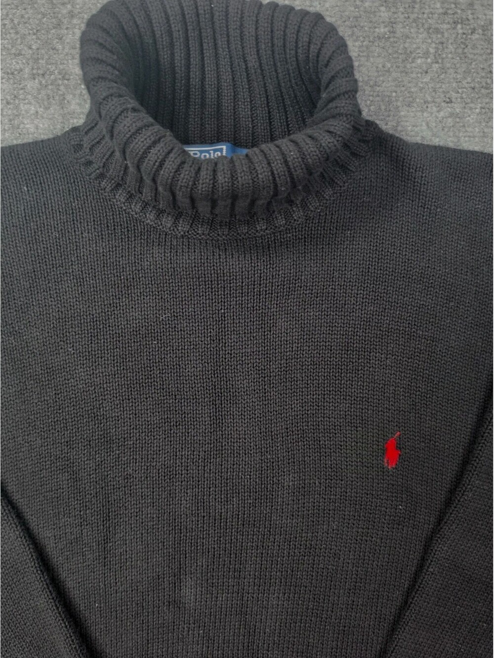 Polo Ralph Lauren Turtleneck Sweater Mens L Black Red Pony 100% Cotton
